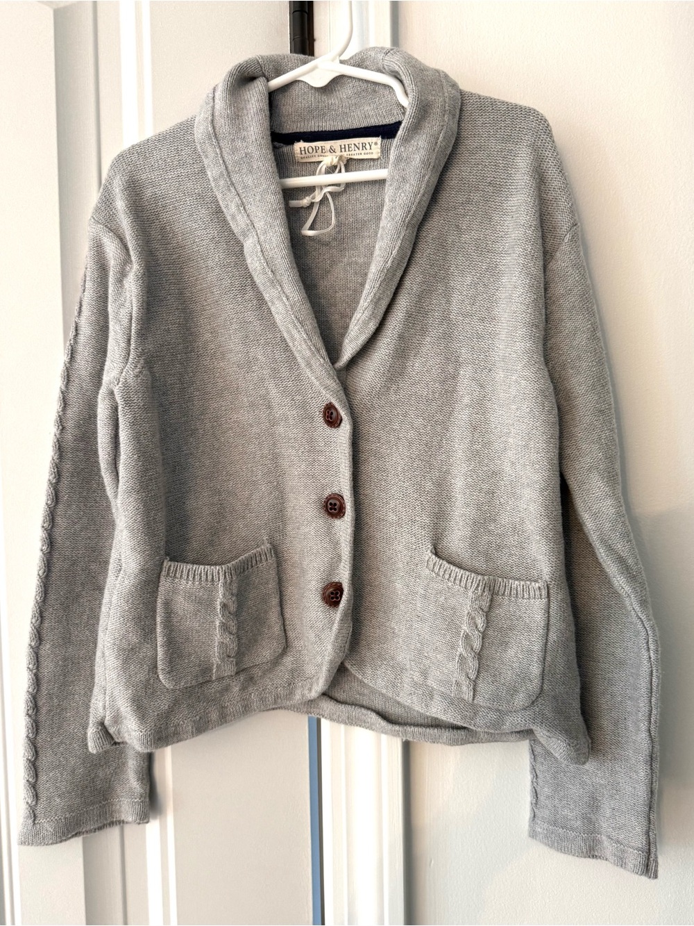 Hope & Henry Kids' Gray Shawl Collar Button Cardigan